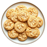 Delicious peanut topped cookies arranged on a white plate over a clean background, Plate peanut topped cookies, Transparent background png