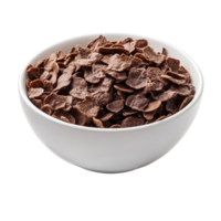 Chocolate corn flakes in a white bowl isolated on a white background for breakfast or snack time, Chocolate corn flakes in a bowl isolated on white background png