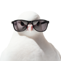Dove wearing sunglasses against a Transparent background in a playful and stylish pose, Dove wearing sunglasses background png