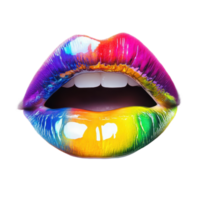Glossy rainbow lips glisten against a pristine white backdrop highlighting vibrant colors and unique style, Glossy Rainbow Lips on white background png