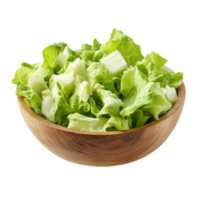Fresh frillies iceberg lettuce in a wooden bowl ready for salad preparation, Frillies iceberg lettuce in wood bowl isolated on white background png