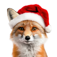 Fox in a Christmas hat against a white background full of holiday spirit and cheer, Fox wearing a christmas hat on white background png