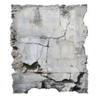 Broken concrete wall with cracks and peeling texture set against a clear white background, broken concrete cement wall, isolated background png