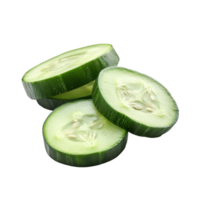 Fresh cucumber slices on a Transparent background highlighting their vibrant color and texture for culinary uses, cucumber sliceisolated on background png