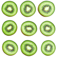 Slices of fresh kiwi fruit arranged in a grid on a clean Transparent background for healthy snacking, Many slices kiwi fruitisolated on background png