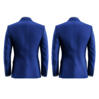 Elegant blue suit jacket mockup showcasing front and back design suitable for fashion presentations and marketing, Elegant Blue Suit Jacket Mockup from Front and Back Views on white background png