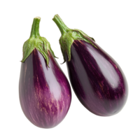 Fresh eggplants nestled together highlighting vibrant purple hues on a clean Transparent background, Two eggplants on background with background png