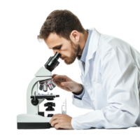 Scientist conducts research using a microscope in laboratory setting, Scientist Working with Microscope isolated on Transparent background png