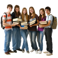 Group of students standing together holding books on a white background, Group Students with books isolated on white background png
