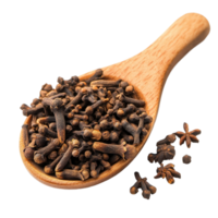 Cloves spices in wooden spoon on Transparent background perfect for culinary and aromatic use, cloves spices in spoonisolated on background png
