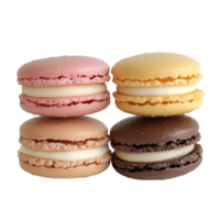 Delicious macarons stacked on a simple Transparent background showcasing vibrant colors and smooth textures, Macarons, background png