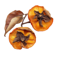 Dried persimmon with leaf isolated on Transparent background showcases vivid colors and unique textures, dried persimmon with leaf isolated on background png