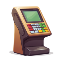 Cartoon style POS machine displaying payment options on a white background, Isolated cartoon style POS machine white background png