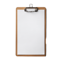 Blank clipboard with empty white sheet ready for notes or sketches on a clean surface, Blank Clipboard with empty white paper sheet png