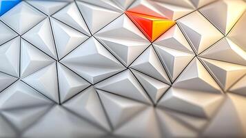 Abstract geometric pattern with triangular shapes in shades of white, orange, and blue photo