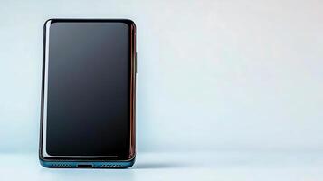 Sleek modern smartphone on a minimalist background highlighting its design and technology photo