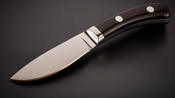 Sleek kitchen knife resting on a dark surface, showcasing its polished blade and elegant handle design photo