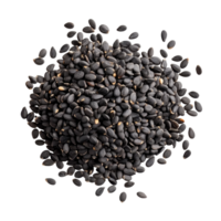 Black sesame seeds isolated on a white background showcasing their natural texture and color, black sesame isolated on white background png