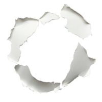 Unique torn paper hole with ripped edges on a clean Transparent background showcasing texture and contrast, Torn paper hole ripped edge isolated on background png