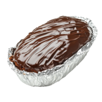 Delicious chocolate cake in oval foil box ready for celebration or dessert enjoyment, Chocolate cake in foil oval boxisolated on white background png
