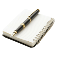 Elegant pen resting on a spiral notebook ready for notes in a quiet workspace, pen sitting on top a notebook with a pen in it, Transparent background png