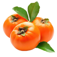 Half ripe persimmons with green leaves isolated on a white background, half ripe persimmons with leaf isolated on white background png