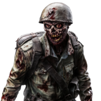 Military zombie figure in tattered uniform showing decay and menace on Transparent background, Military zombie on background png