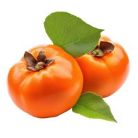 Fresh persimmons with green leaves isolated on Transparent background showcasing vibrant color details, persimmons with leaf isolated on background png