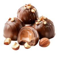 Delicious chocolate candy filled with creamy hazelnuts resting on a white surface, Chocolate candy with hazelnuts isolated on white background png
