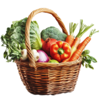 Fresh vegetables gathered in a woven basket showcasing vibrant colors and healthy options, fresh vegetables in basket png