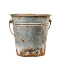 Old metal bucket with rustic charm isolated on Transparent background for decorative or practical use, Old metal bucket isolated on background png