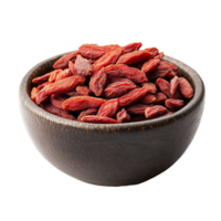 Dried goji berries in a small bowl isolated on a Transparent background for healthy snack options, dried goji berries in a bowlisolated on background png