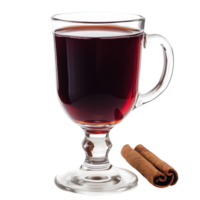 Mulled wine served in a clear glass with cinnamon sticks on a Transparent background during winter festivities, Mulled wine in glass isolated on background png