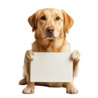 Dog holding a blank sign on a Transparent background in a playful and charming pose, Dog Working as Sign Holder png