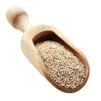 Quinoa grains in a wooden scoop isolated on a Transparent background ready for culinary use, Quinoa in wood scoop isolated on background png