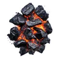 Coals glowing on isolated Transparent background showcasing texture and heat elements, coals isolated on background png