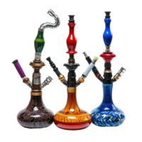 Colorful hookahs and shishas displayed against a white background for smoking enthusiasts and gatherings, hookahs shishas isolated on white background png