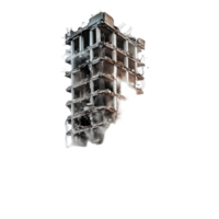 Building undergoes explosive demolition in urban landscape captured during daylight hours, building being demolished with a large explosion dust png