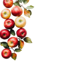 Fresh organic apples arranged with green leaves on a white background, Fresh organic apples fruitwhite background background, fruits bundle png