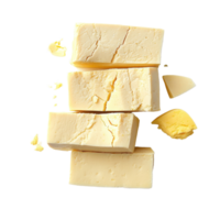 Sliced egg tofu pieces arranged on a clean Transparent background with minimal texture details, sliced egg tofu on background png