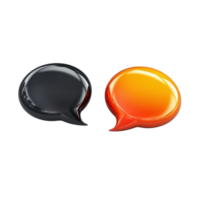 Glossy black and orange speech bubbles isolated on a Transparent background for communication and design purposes, two glossy speech bubble isolated on White background png