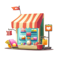 Mobile shop illustration with vibrant cartoon style and colorful display on Transparent background, Online mobile shop with cartoon style background png