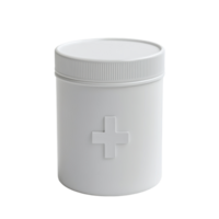 Medical container with white lid on clean Transparent background for healthcare applications and storage, White medical container on background png