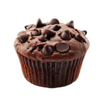 Delicious chocolate fondant muffin topped with chocolate chips on a Transparent background, delicious chocolate fondant muffin with a few chocolate chips on background png