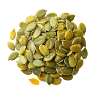 Pumpkin seeds scattered on a Transparent background highlighting their natural texture and color variations, Pumpkin seeds on background png