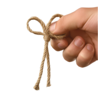 Isolated hand holding a tied bow reminder string for focus and organization, Isolated string tied bow finger forgetful reminder png