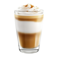 Perfectly layered coffee latte with whipped cream and cinnamon topping served in a glass, coffee latte drinks in glass isolated isolated on Transparent background png
