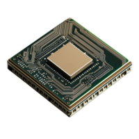 Classic digital computer processor microchip showcasing detailed circuitry with a modern design element, Classic digital computer processor microchip png