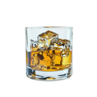Refreshing glass of whiskey with ice on a clean white background for a classic cocktail experience, glass of whiskey with ice White background png