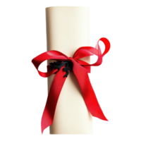 Diploma tied with a red ribbon placed on a Transparent background ready for celebration and achievement recognition, Diploma tied with red ribbon on background png
